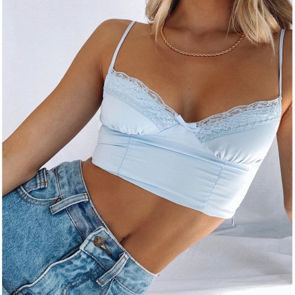 Princess Polly | Old School Love Crop Top Blue | Size 6